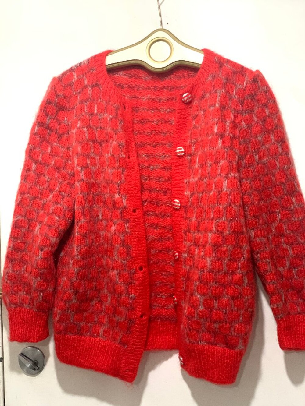 VINTAGE FORMAL/CASUAL KNIT PLAID MOHAIR SWEATER CARDIGANS SIZE S